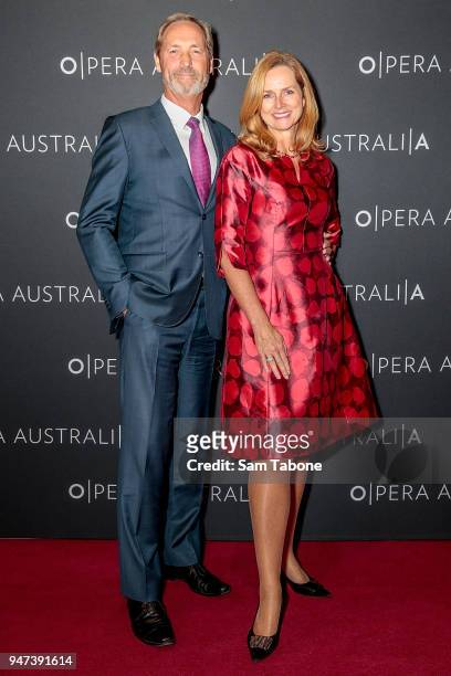 Stuart and Naomi Simson attends the La Traviata Opening Night Red Carpet at Melbourne Arts Centre on April 17, 2018 in Melbourne, Australia.