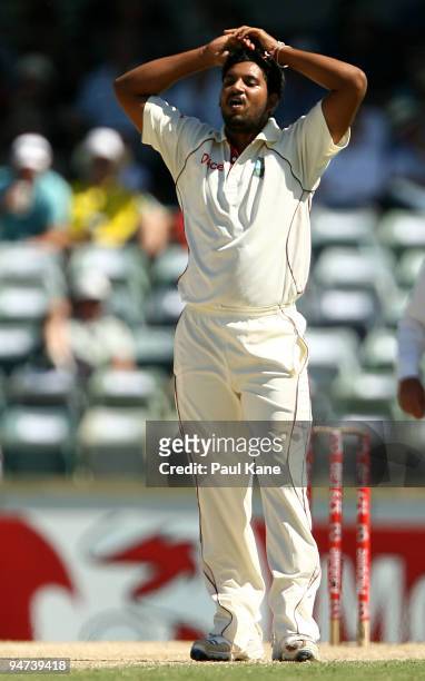 Ravi Rampaul of the West Indies looks on during day three of the Third Test match between Australia and the West Indies at WACA on December 18, 2009...