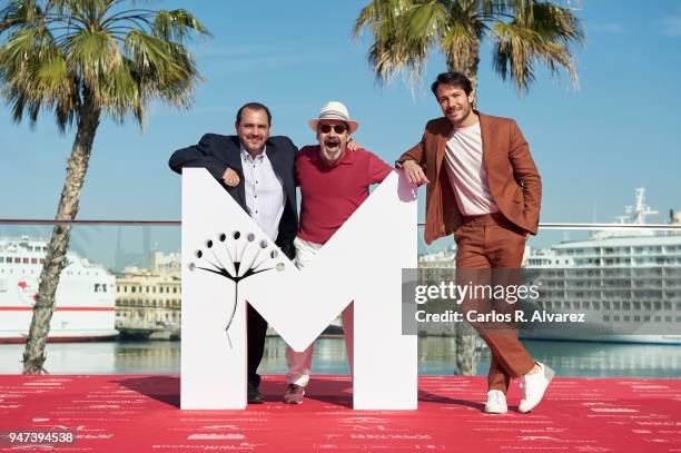 Actors Joaquin Nunez, Manuel Moron and Alejandro Albarracin attend 'Mi Querida Cofradia' photocall during the 21th Malaga Film Festival on April 17,...