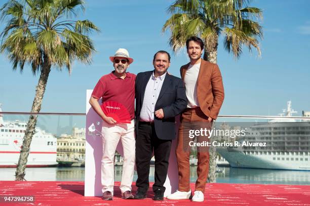 Actors Joaquin Nunez, Manuel Moron and Alejandro Albarracin attend 'Mi Querida Cofradia' photocall during the 21th Malaga Film Festival on April 17,...