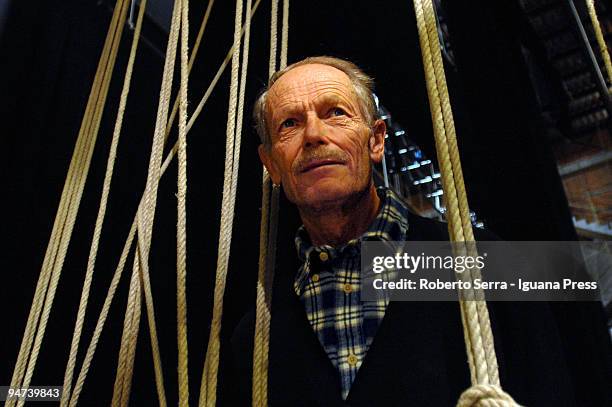 Author Erri de Luca poses for a portrait session prior to his show "Fili" at teatro delle Celebrazioni on December 16, 2009 in Bologna, Italy.