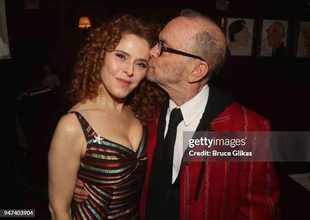 Bernadette Peters and Joel Grey pose at the 50th Anniversary Reunion of the cast of the legendary Broadway Musical "George M!" at Sardis on April 16,...