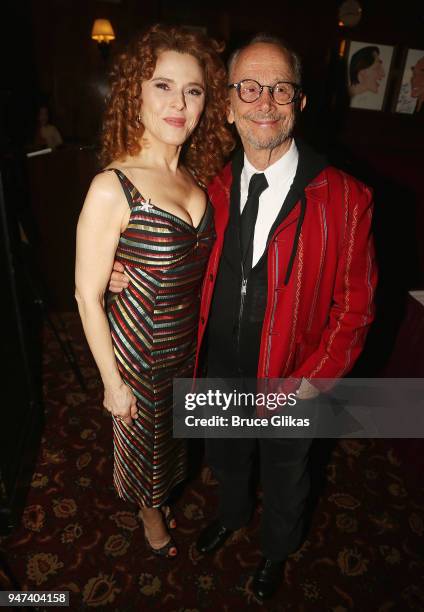 Bernadette Peters and Joel Grey pose at the 50th Anniversary Reunion of the cast of the legendary Broadway Musical "George M!" at Sardis on April 16,...