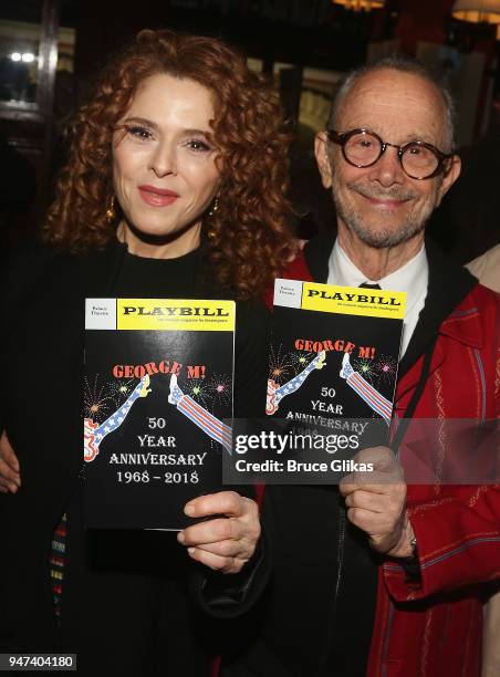 Bernadette Peters and Joel Grey pose at the 50th Anniversary Reunion of the cast of the legendary Broadway Musical "George M!" at Sardis on April 16,...