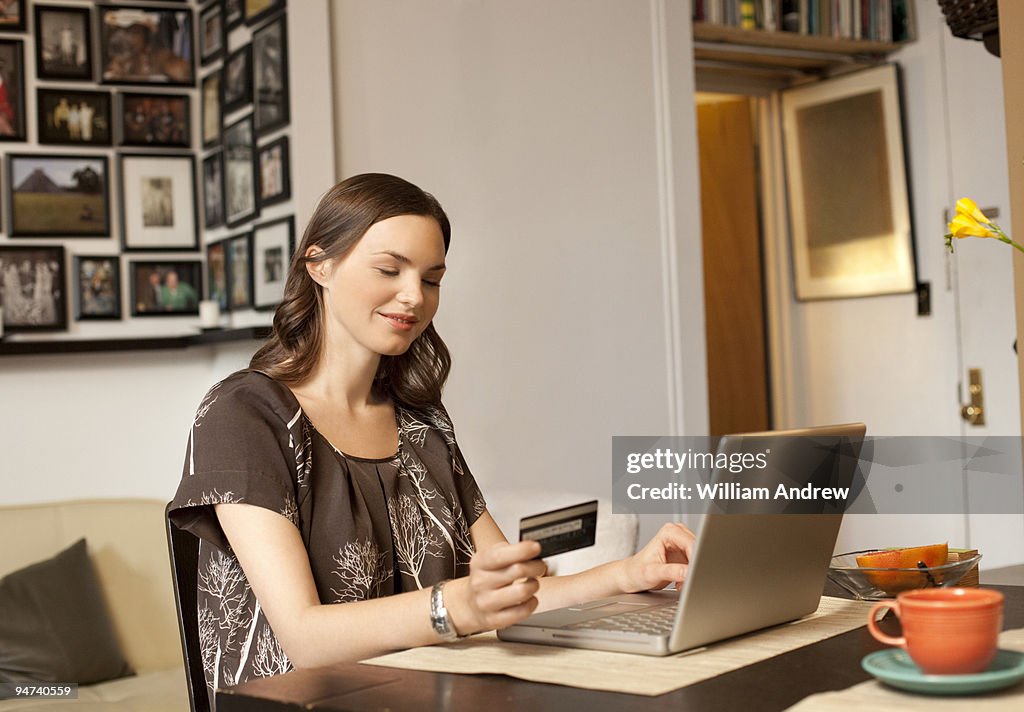 Woman making online purchase