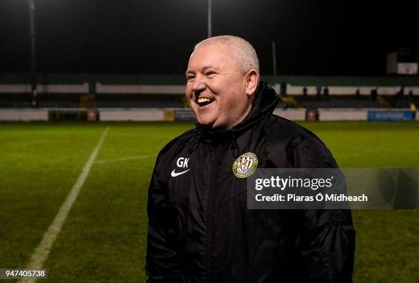 Bray , Ireland - 16 April 2018; Bray Wanderers manager Graham Kelly celebrates after the SSE Airtricity League Premier Division match between Bray...