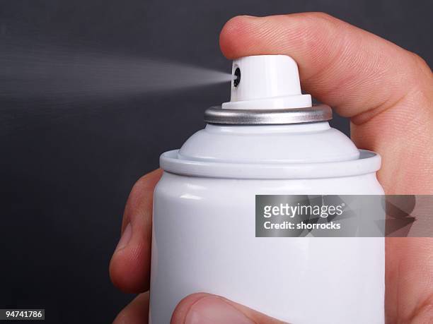 close up view of hairspray in use - luftfräschare bildbanksfoton och bilder