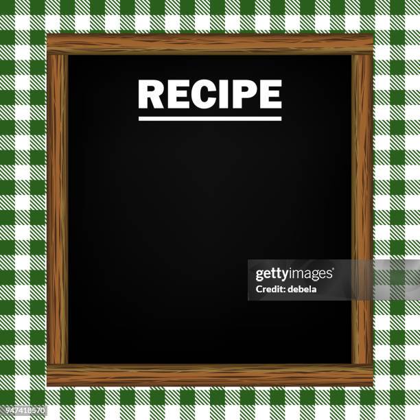 recipe blackboard on gingham pattern background - gingham table stock illustrations