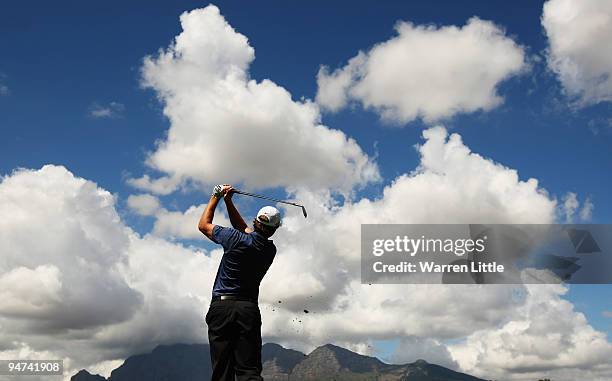 Pablo Martin of Spain tees off on the fourth hole during the second round of the South African Open Championship at Pearl Valley Golf Club on...