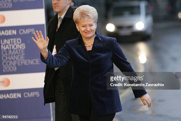 Lithuania's President Dalia Grybauskaite arrives at the morning session of United Nations Climate Change Conference December 18, 2009 in Copenhagen,...
