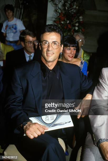 Actor Sylvester Stallone At Haute Couture Fall Winter 1990 1991 Versace Show, July 1990.