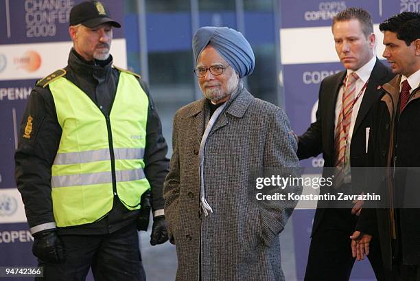 Indian Prime Minister Manmohan Singh arrives at the morning session of United Nations Climate Change Conference December 18, 2009 in Copenhagen,...