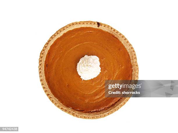 whole pumpkin pie with whipped cream - pie stockfoto's en -beelden