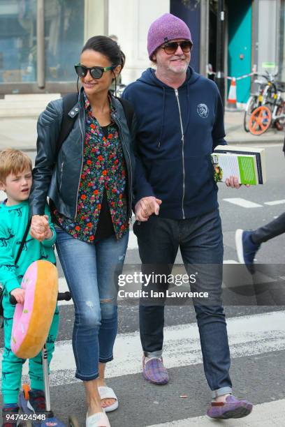 Chris Evans and his wife Natasha Shishmanian seen leaving BBC Radio 2 after announcing they are expecting twins, sighting on April 17, 2018 in...