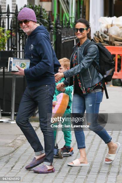 Chris Evans and his wife Natasha Shishmanian seen leaving BBC Radio 2 after announcing they are expecting twins, sighting on April 17, 2018 in...