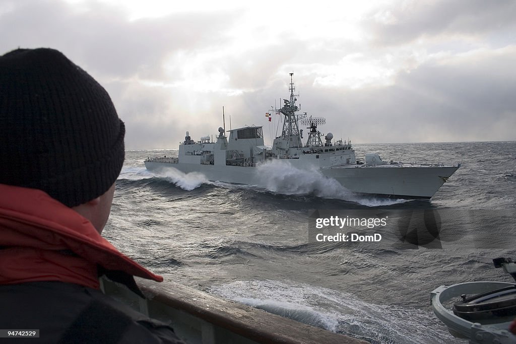 Warship in the middle of the sea