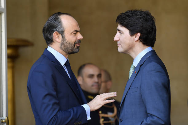 FRA: French Prime Minister Edouard Philippe Receives Justin Trudeau, Canadian Prime Minister At Matignon