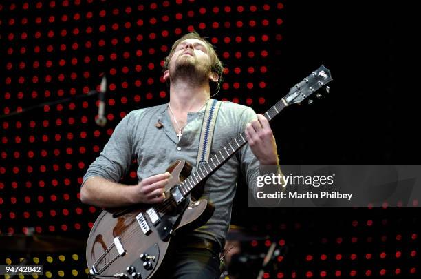 Caleb Followill of Kings Of Leon performs on stage at the Rod Laver Arena on March 13th 2009 in Melbourne, Australia. He plays a Gibson ES-325...