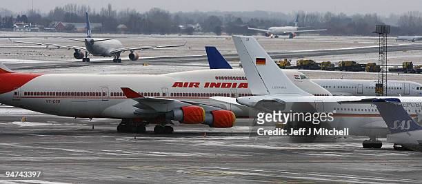 Planes wait on the tarmac waiting to take World Leaders home after their attendance at the UN Climate Change Conference on December 18, 2009 in...