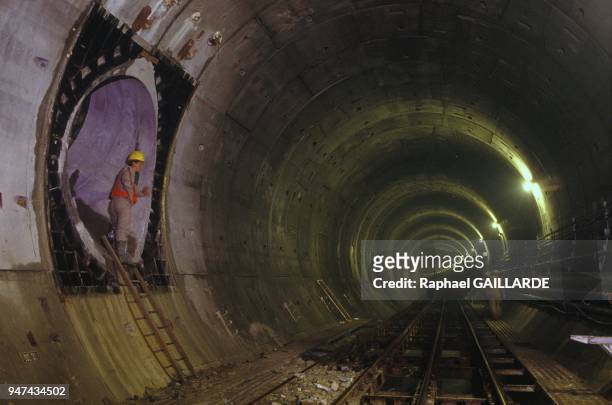 Construction of the Channel Tunnel at Sangatte, January 5, 1990.