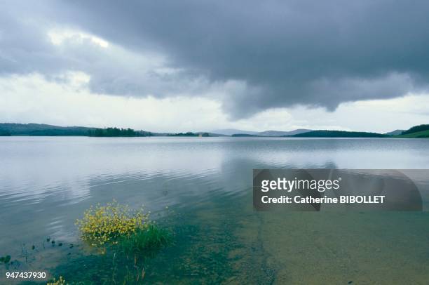 Le lac de Montbel, retenue d'eau pour l'irrigation et les loisirs , à quelques lieues de Montségur. Ariège: le lac de Montbel, retenue d'eau pour...