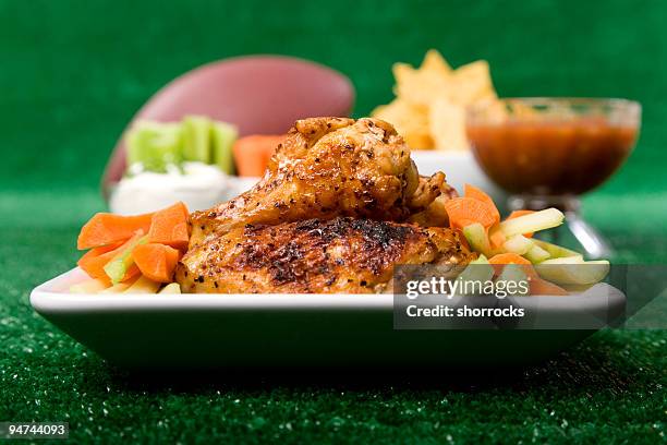 chicken wings & football - football food stock pictures, royalty-free photos & images