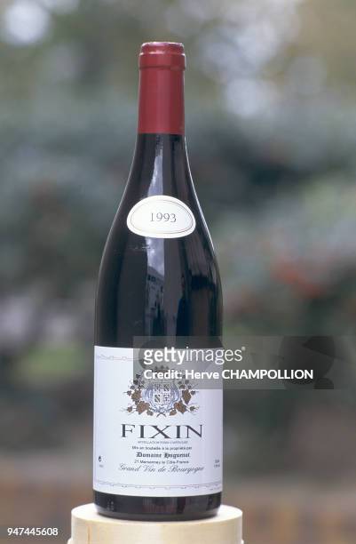 Cote d'Or, bottle of red wine from Fixin. Bourgogne: Côte-d'Or, bouteille de vin rouge de Fixin.