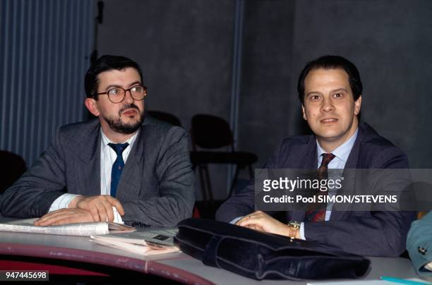 Members Of French Socialist Party Jean Luc Melenchon And Jean Christophe Cambadelis, April 6, 1993.