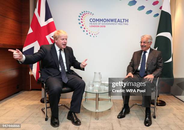 Pakistan Foreign Minister Khawaja Muhammad Asif during bilateral talks with Foreign Secretary Boris Johnson during the Commonwealth Heads of...