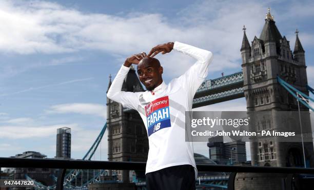 Sir Mo Farah during a press conference at The Tower Hotel, London. PRESS ASSOCIATION Photo. Picture date: Tuesday April 17, 2018. See PA story...