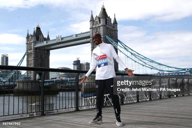 Sir Mo Farah during a press conference at The Tower Hotel, London. PRESS ASSOCIATION Photo. Picture date: Tuesday April 17, 2018. See PA story...