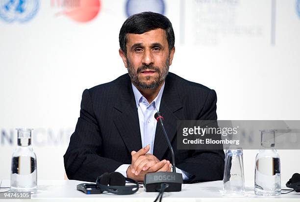 Mahmoud Ahmadinejad, Iran's president, speaks at a press conference on the final day of the COP15 United Nations Climate Change Conference at the...