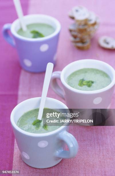 Recette de soupe de petits pois a la menthe, Devon, Angleterre, Grande-Bretagne.