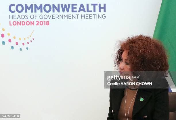 South African Minister of International Relations and Co-operation, Lindiwe Sisulu listens during bilateral talks with Britain's Foreign Secretary...