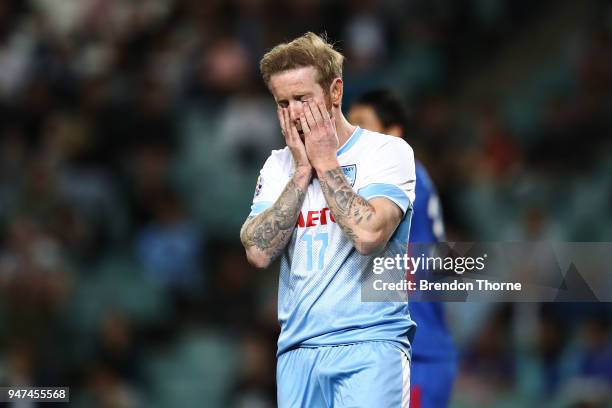 David Carney of Sydney reacts during the AFC Champions League match between Sydney FC and Shaghai Shenhua at Sydney Football Stadium on April 17,...