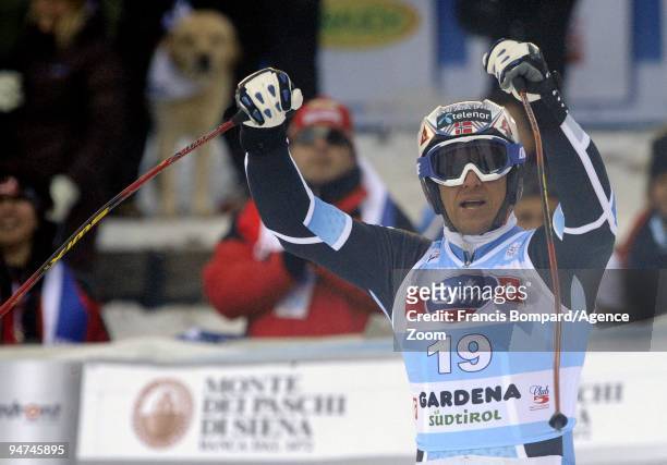 Aksel Lund Svindal of Norway takes 1st place during the Audi FIS Alpine Ski World Cup Men's Super G on December 18, 2009 in Val Gardena, Italy.