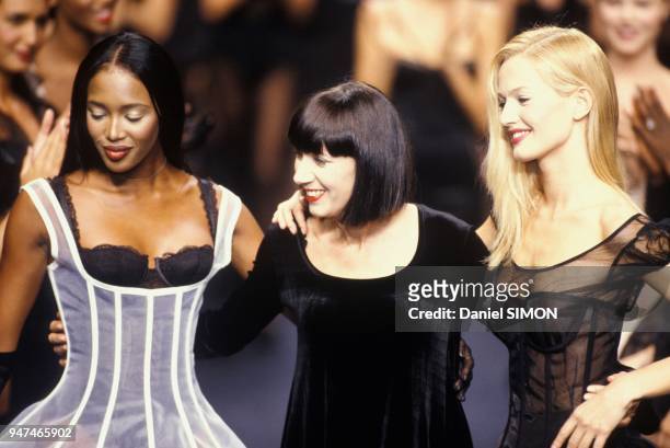 Designer Chantal Thomas At Ready To Wear Spring Summer 1995 Show With Naomi Campbell On Left, Paris, October 1994.