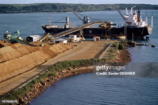 New Caledonia, nickel mine in Nepoul. Nouvelle-Calédonie, Le terminal minier de Népoul de la mine de nickel à ciel ouvert de Népoul. Le nickel est la...