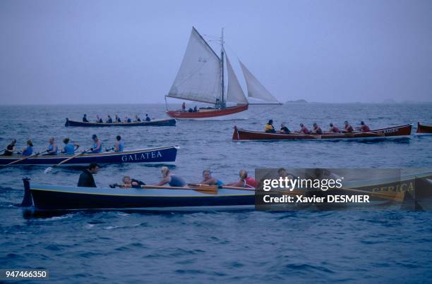 Gig race wednesday evening for female teams and friday evening for male teams. It's an ancestral tradition in the archipelago. On the background, the...