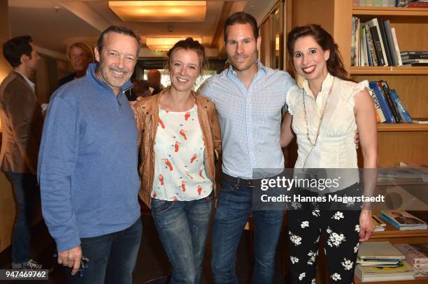 Michael Roll, Nina Eichinger, Max Fischer and Lola Paltinger attend the celebration of the first Weltmatratzenwendetag at Hotel Louis on April 17,...