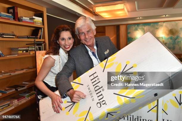 Lola Paltinger and Frederic Meisner attends the celebration of the first Weltmatratzenwendetag at Hotel Louis on April 17, 2018 in Munich, Germany.