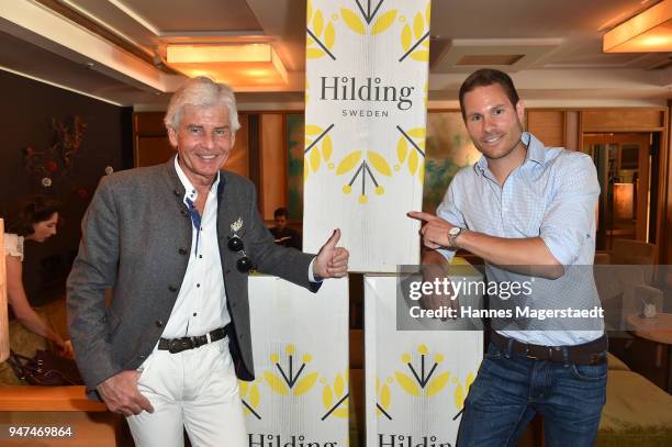 Frederic Meisner and Max Fischer attend the celebration of the first Weltmatratzenwendetag at Hotel Louis on April 17, 2018 in Munich, Germany.