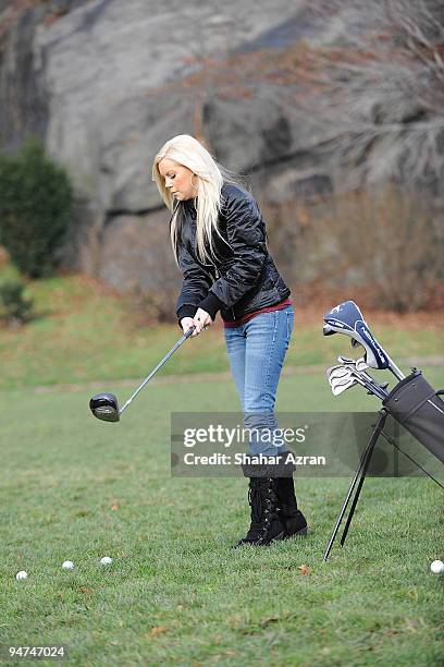 Jamie Junger practicing golf at Morningside Park in Harlem on December 14, 2009 in New York City.