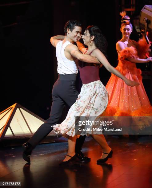 Zizi Strallen and Jonny Labey during a photocall for 'Strictly Ballroom The Musical' at Piccadilly Theatre on April 17, 2018 in London, England.