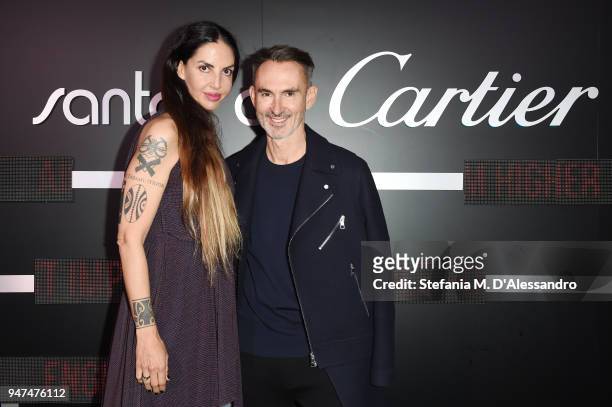 Neil Barrett and Benedetta Mazzini attend Cartier Legendary Thrill, Cocktail Party on April 16, 2018 in Milan, Italy.