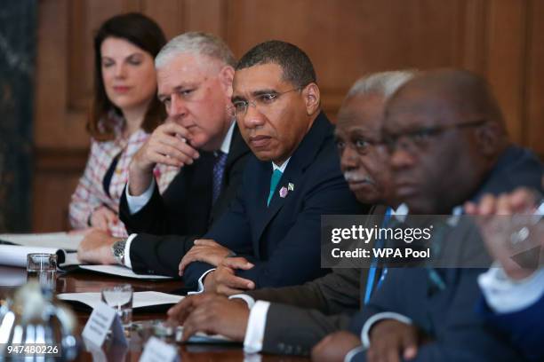 Prime Minister of Jamaica Andrew Holness attends a meeting with leaders and representatives of Caribbean countries at 10 Downing Street on April 17,...