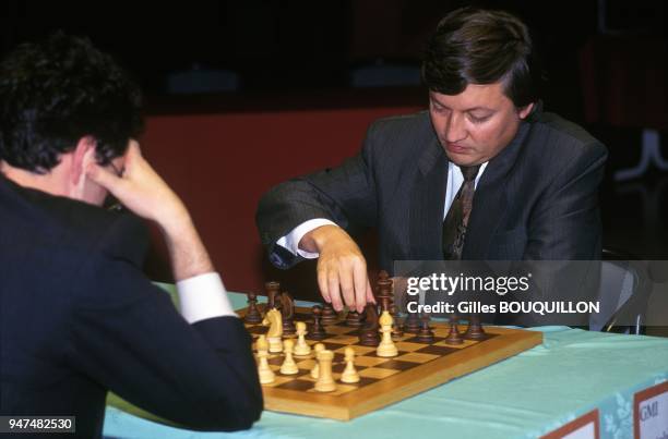 World chess champion Anatoly Karpov training in a gym Stock Photo