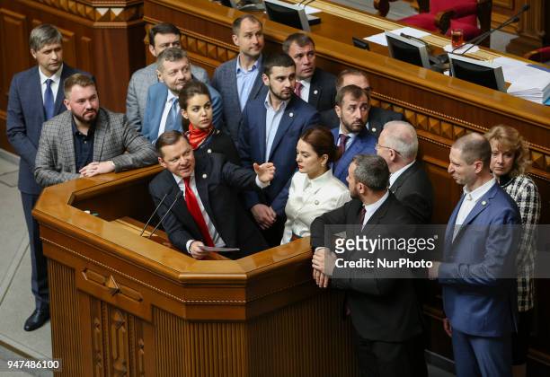The Head of Radical Party of Ukraine Oleh Liashko has a speech during the Parliamentary session of Verkhovna Rada in Kyiv, Ukraine, April 17, 2018