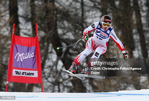 Elisabeth Goergl of Austria takes 3rd place during the Audi FIS Alpine Ski World Cup Women's Super Combined on December 18, 2009 in Val d'isère,...