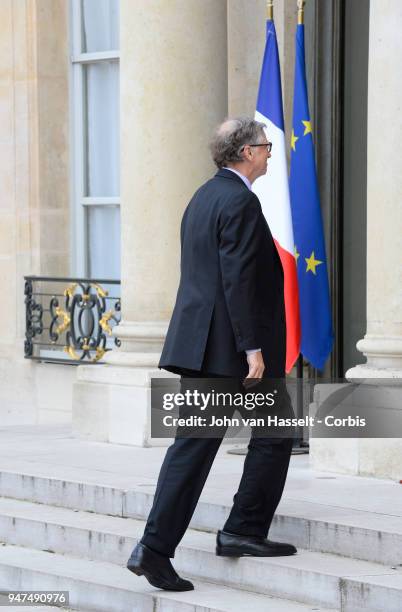 French President Emmanuel Macron receives Bill Gates of the Bill and Melinda Gates Foundation at Elysee Palace on April 16, 2018 in Paris, France.